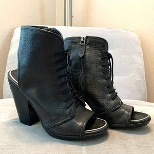 Miista Wilma perforated Leather Ankle Boots Bootie Lace Up Peep Toe Black 38